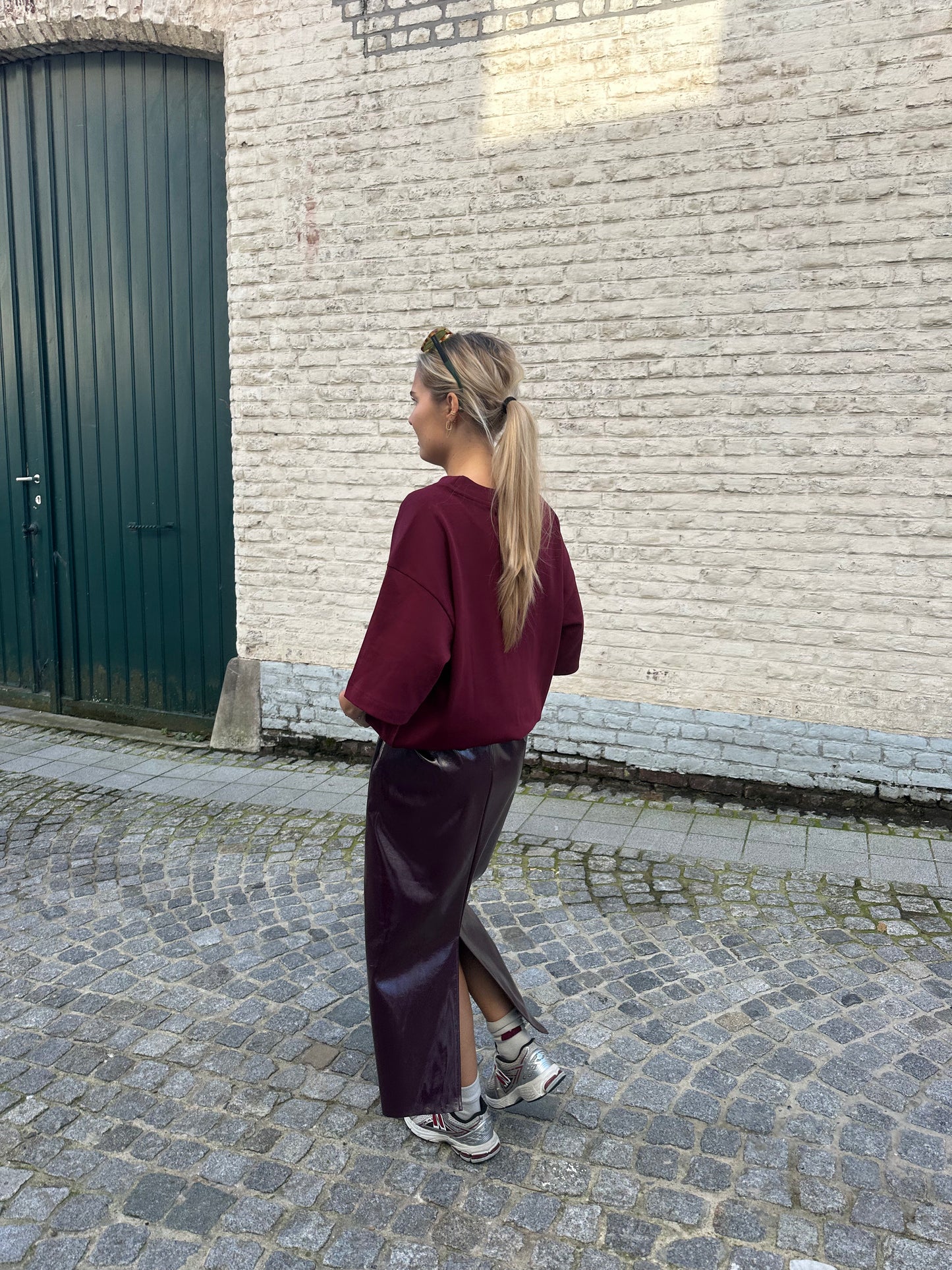 Pu midi skirt - bordeaux