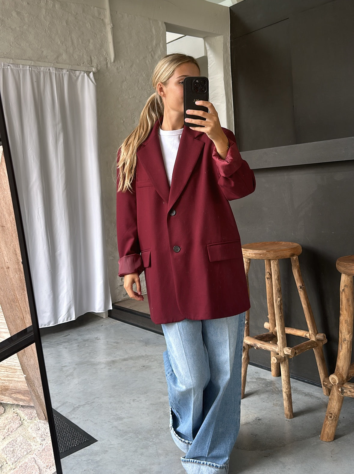 Bordeaux oversized blazer with open back