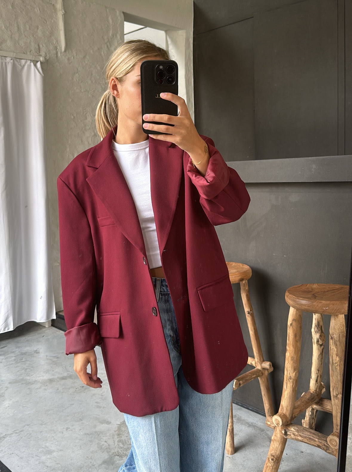 Bordeaux oversized blazer with open back