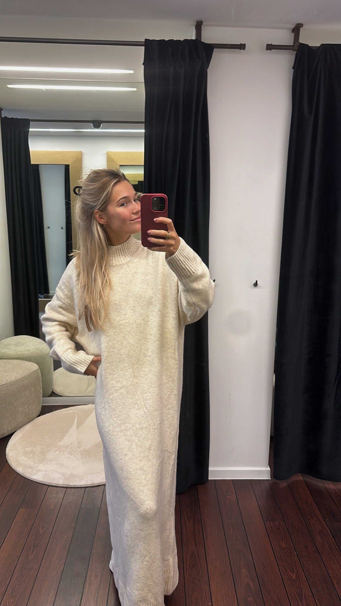 Long knit sweater dress - beige