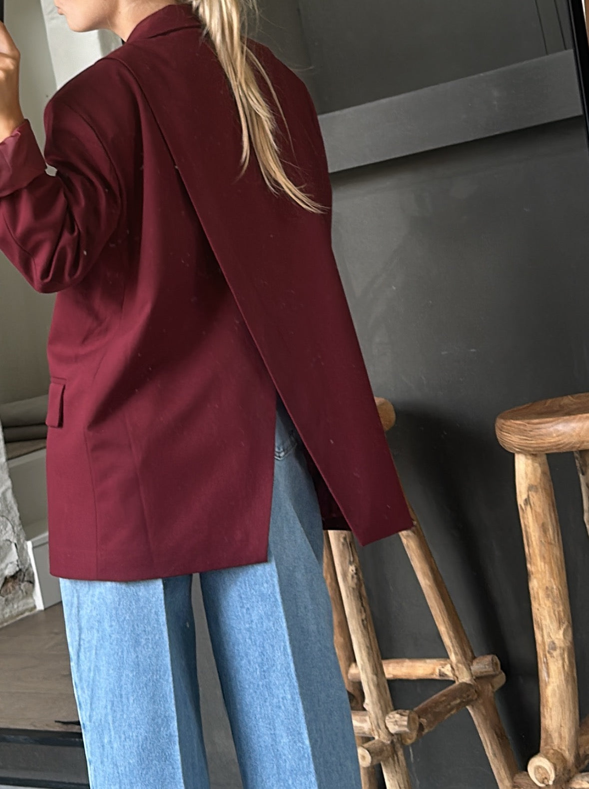 Bordeaux oversized blazer with open back