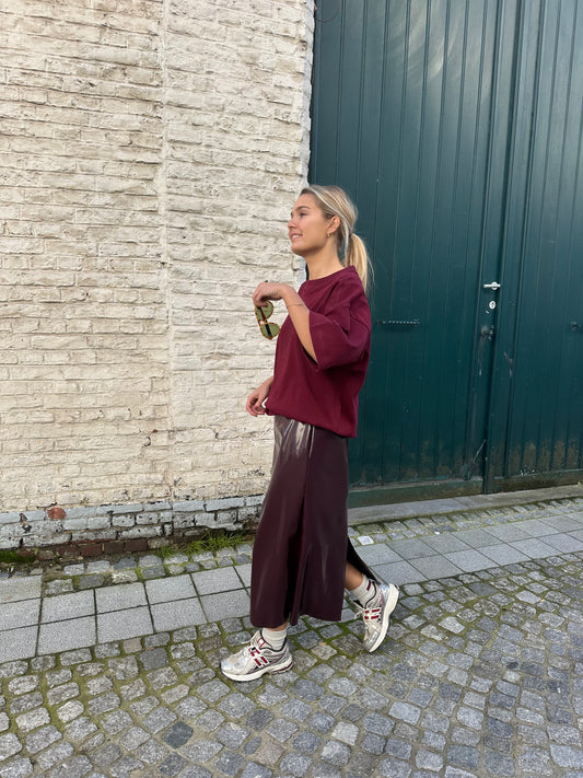 Pu midi skirt - bordeaux