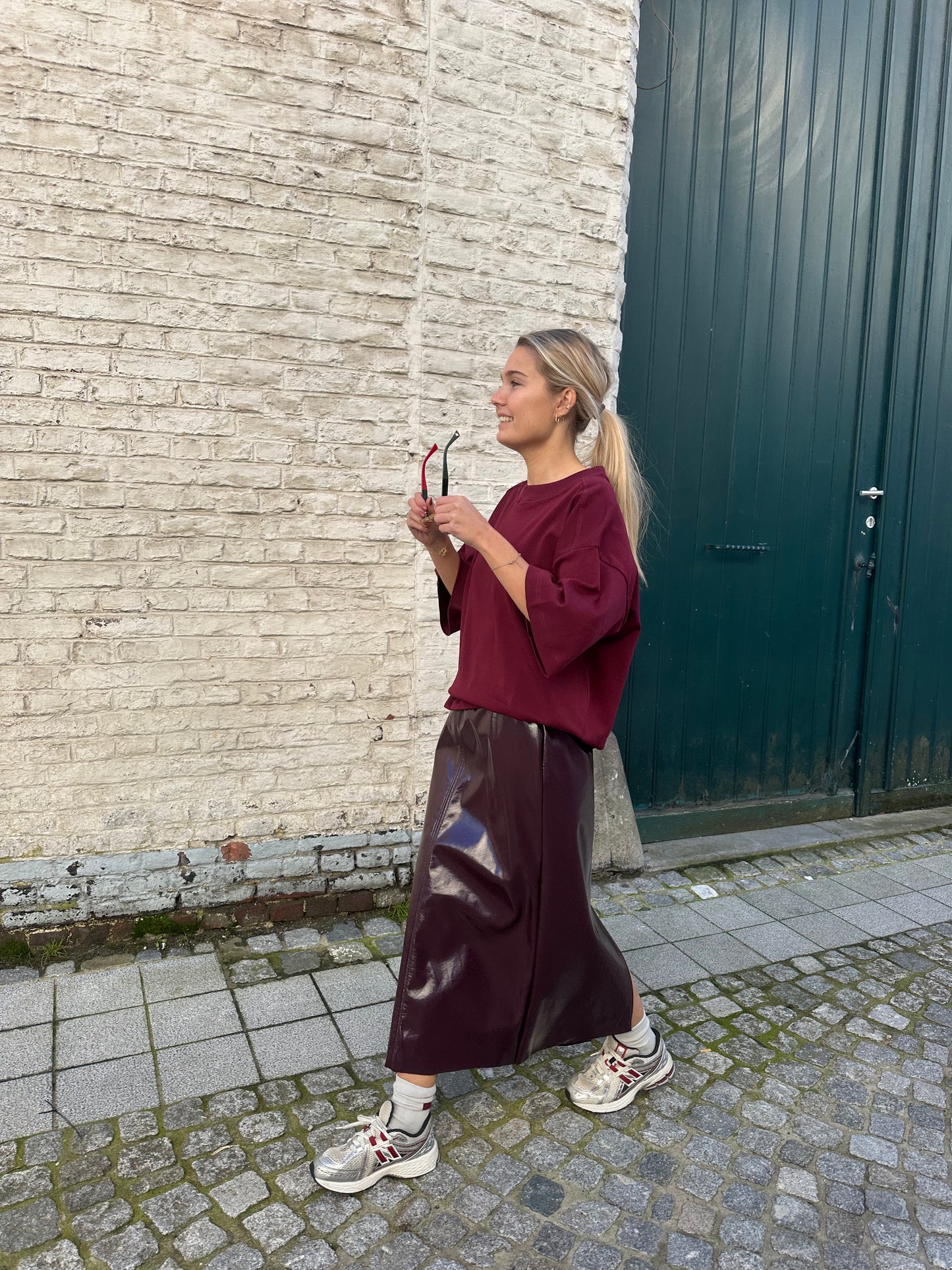 Pu midi skirt - bordeaux