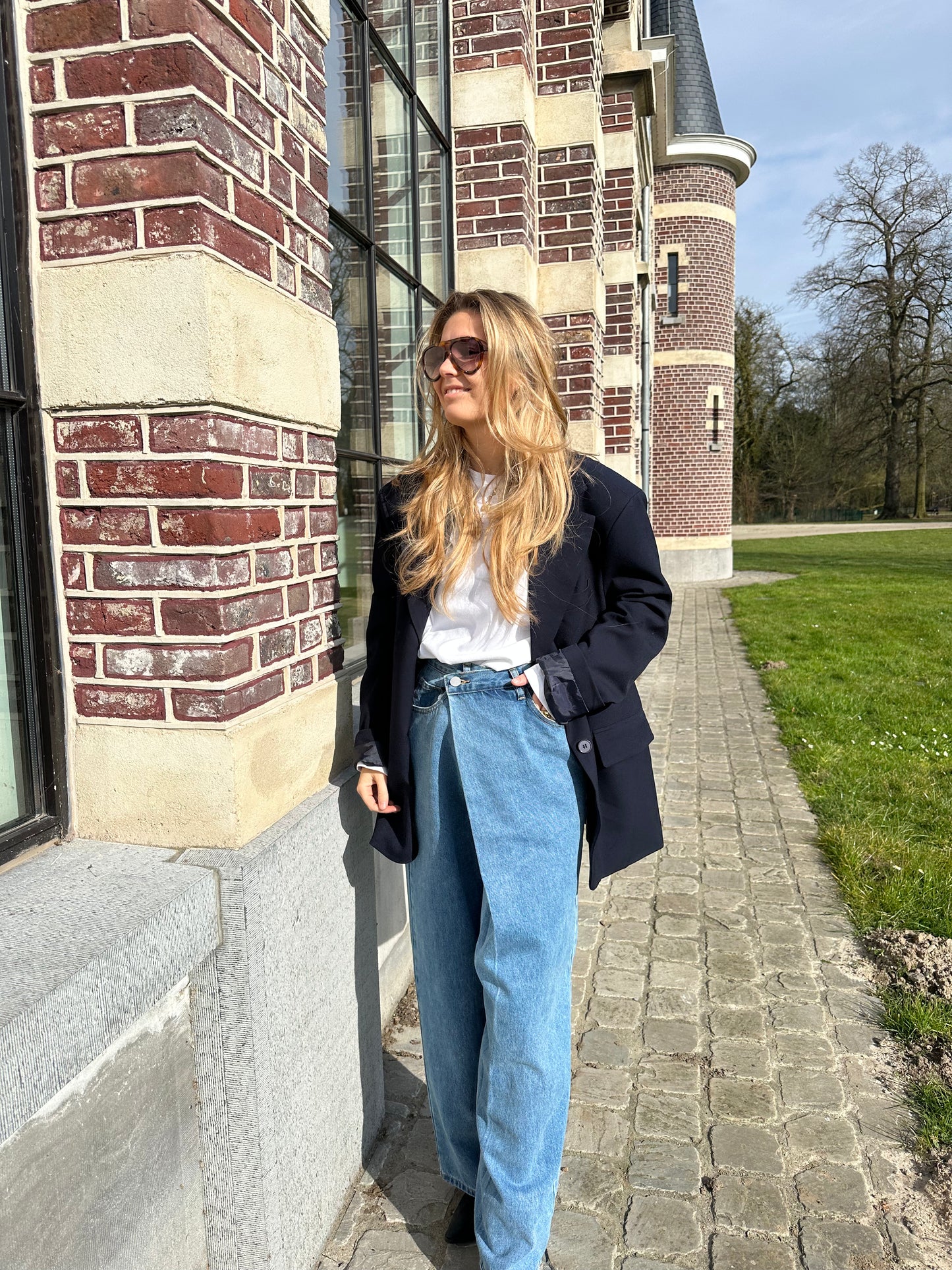 Dark blue oversized blazer with open back