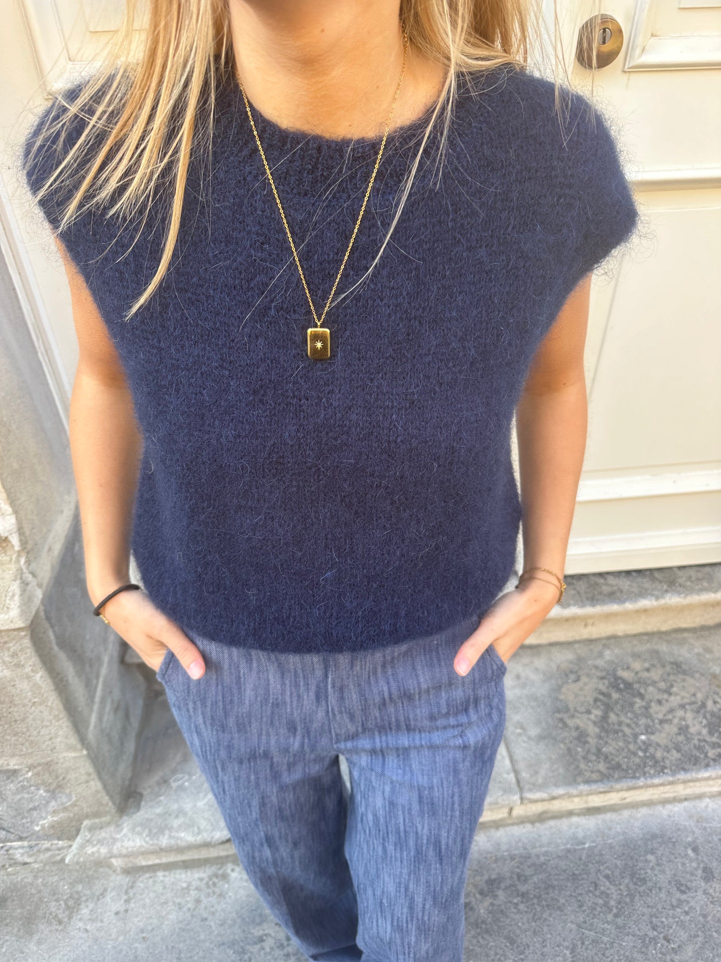 Sleeveless mohair sweater - dark blue