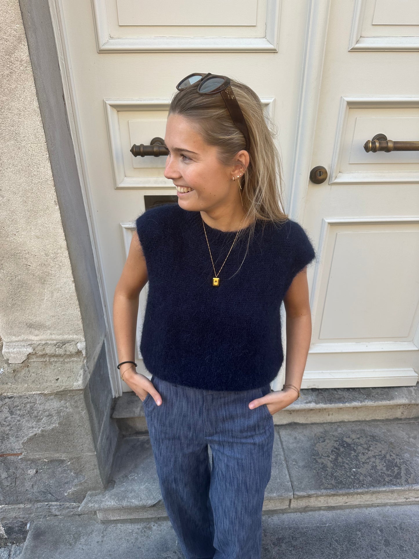Sleeveless mohair sweater - dark blue