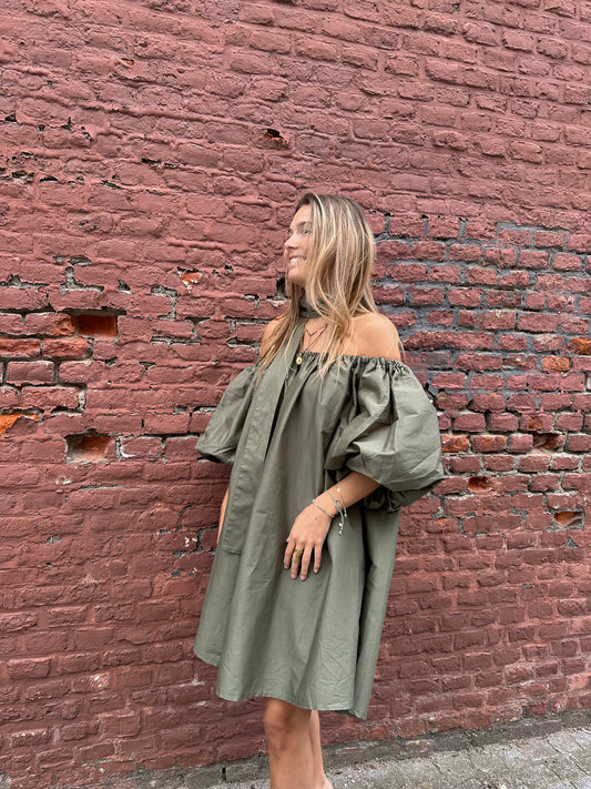 Kaki off shoulder dress